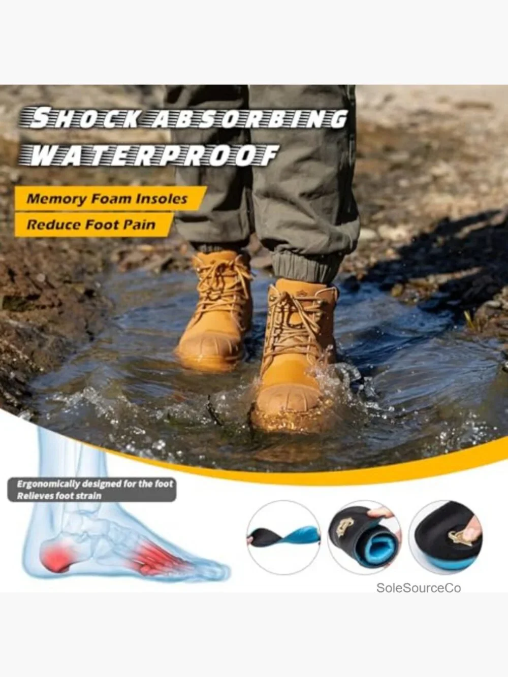 Men's Steel Toe Work Boots Waterproof Leather Non Slip Safety Boots Lightweight
